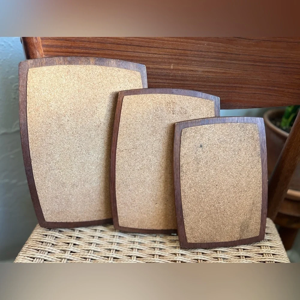 Vintage Mid Century Modern Teak & Cork Trivets (Set of 3) | Japan | MCM Hot Pads
